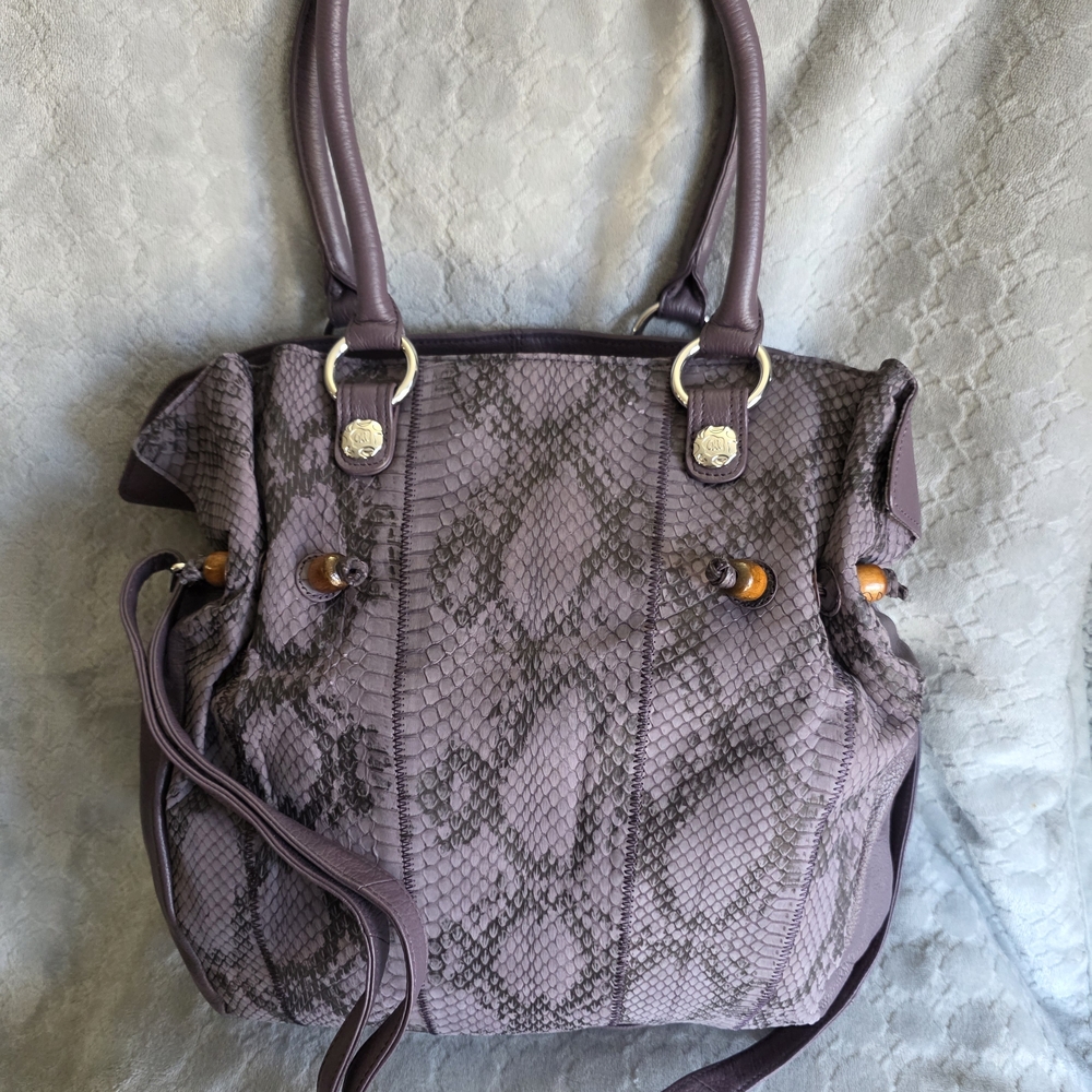 Beautiful CHI by Falchi Plum Color Sueded Snake Print and Leather Purse